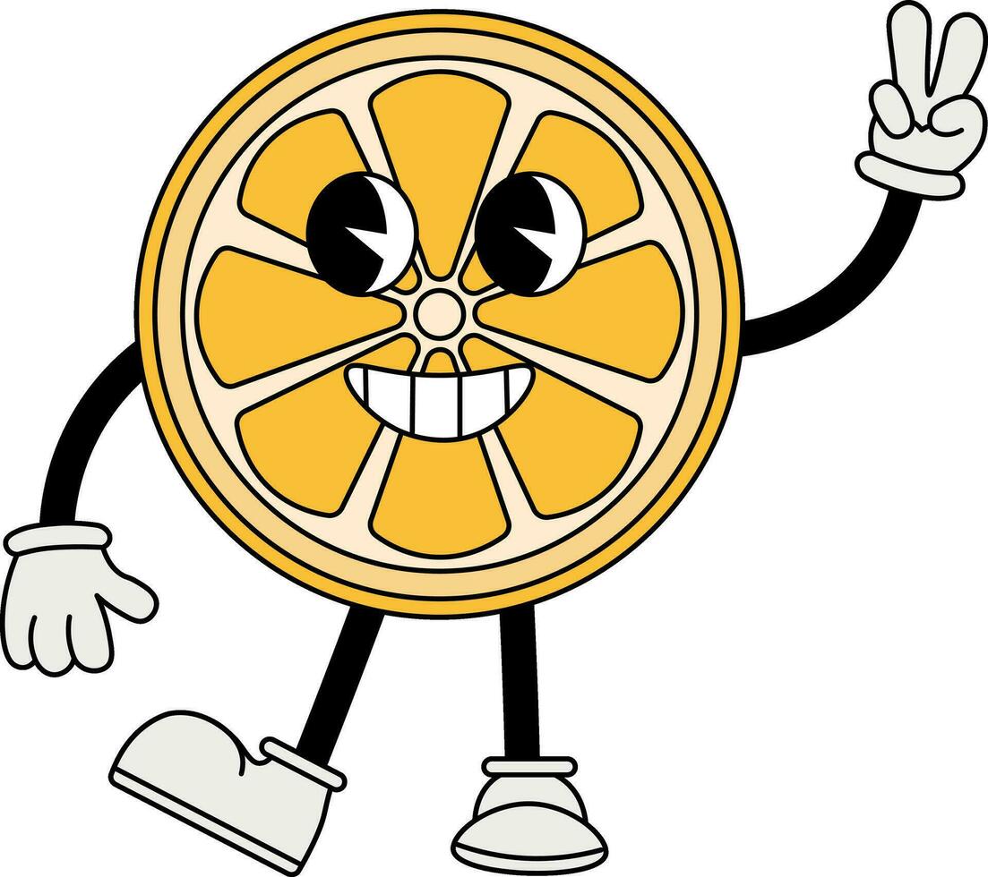 Lemon character in 70s cartoon style vector