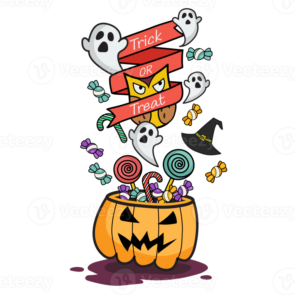 Halloween pumpkin basket on Trick or Treat Poster Doodle style png
