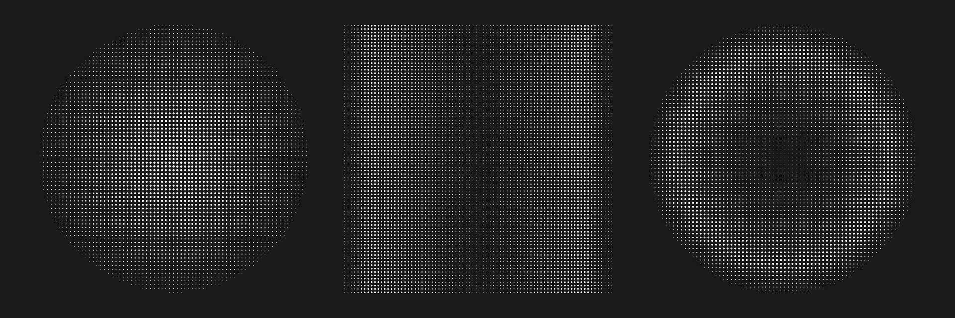 Abstract geometric halftone shapes. White dotted circle and square gradient. vector
