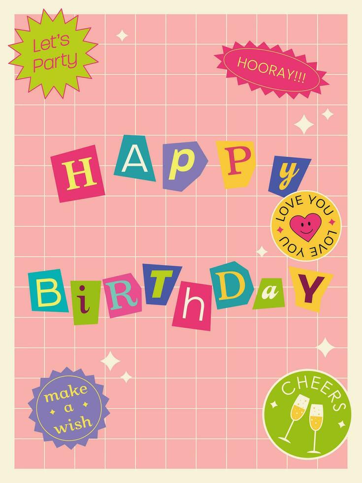 Happy Birthday retro greeting card. vector