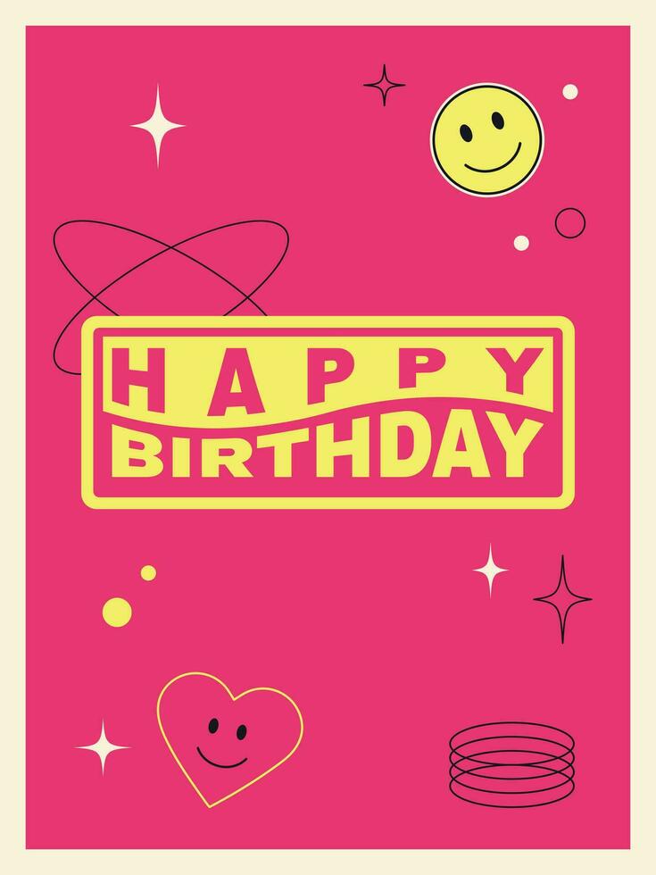 Happy Birthday retro greeting card. vector