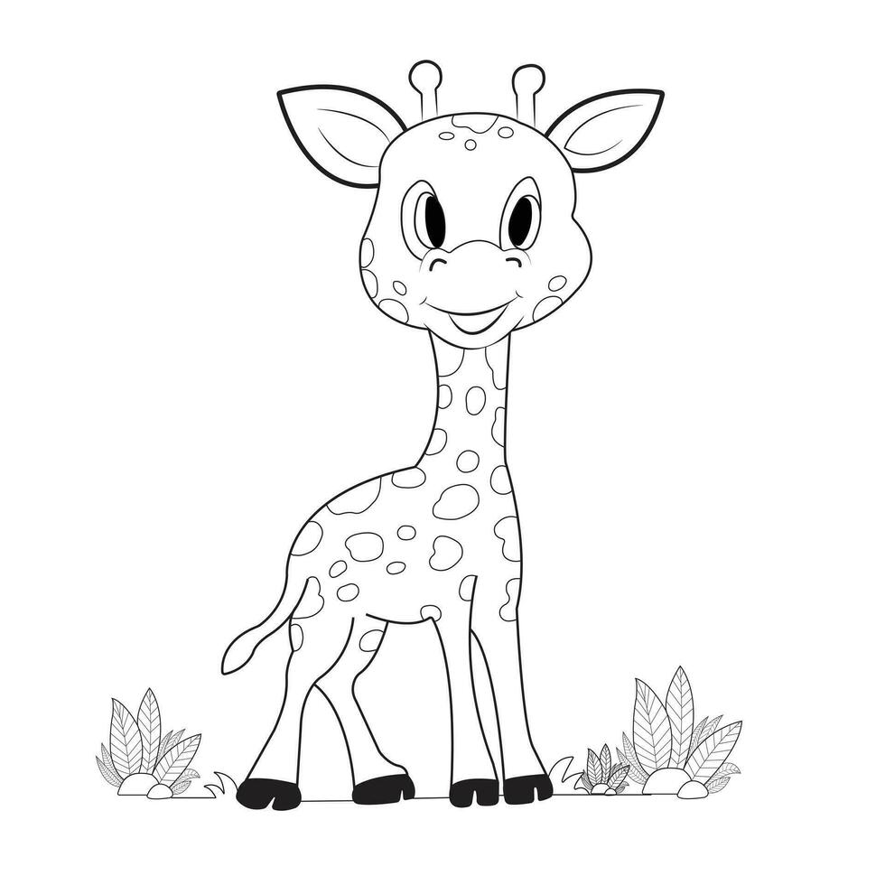 a vector illustration of a cute giraffe in black and white color