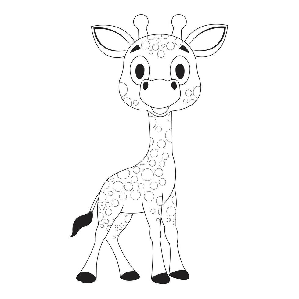 a vector illustration of a cute giraffe in black and white color