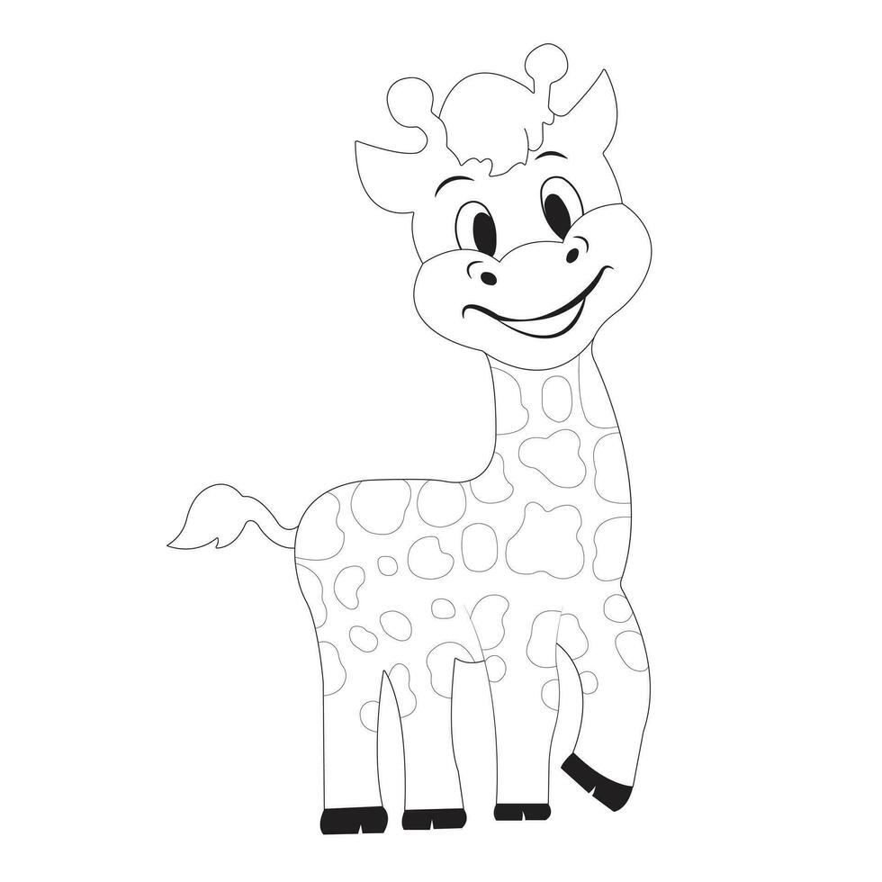 a vector illustration of a cute giraffe in black and white color