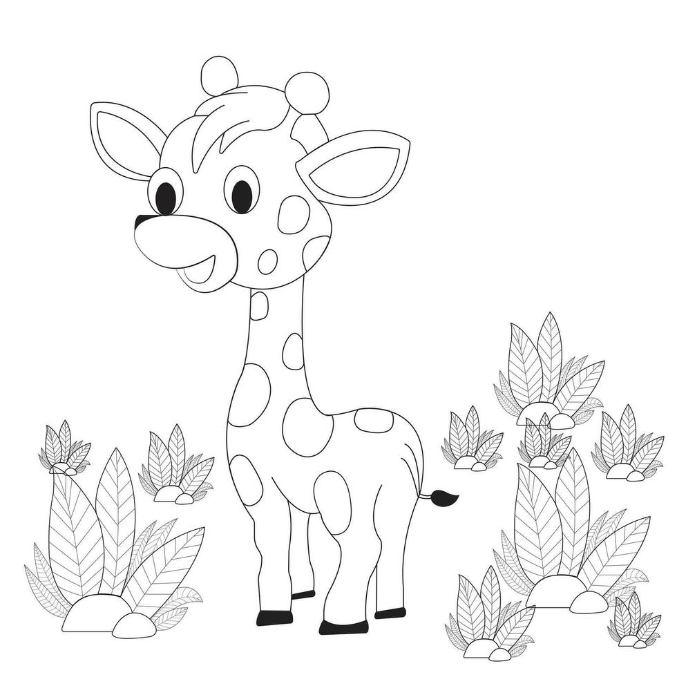 a vector illustration of a cute giraffe in black and white color