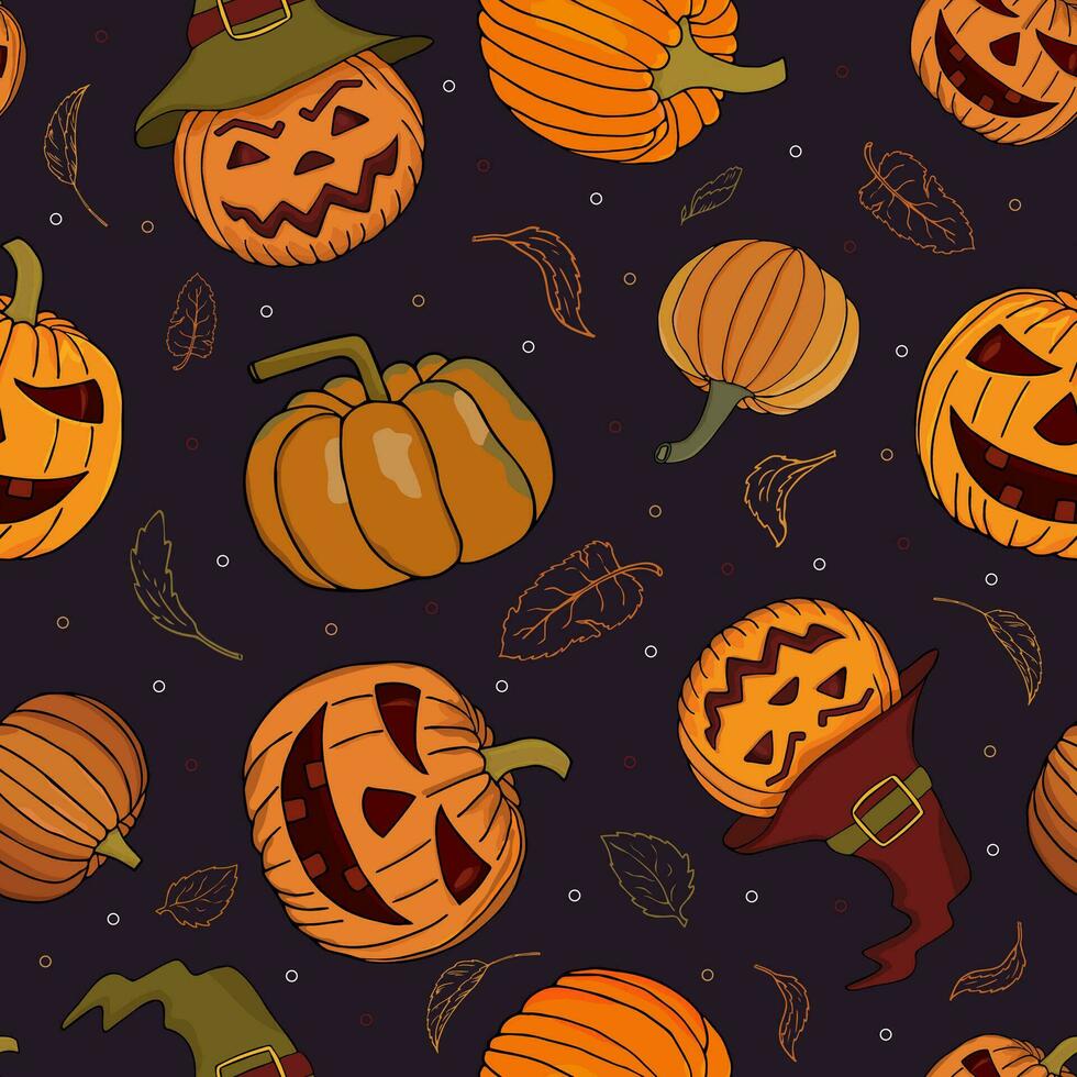 Víspera de Todos los Santos calabaza sin costura modelo para tela, envase, fondo de pantalla, textil. de miedo calabaza tomas para decoración. vector ilustración