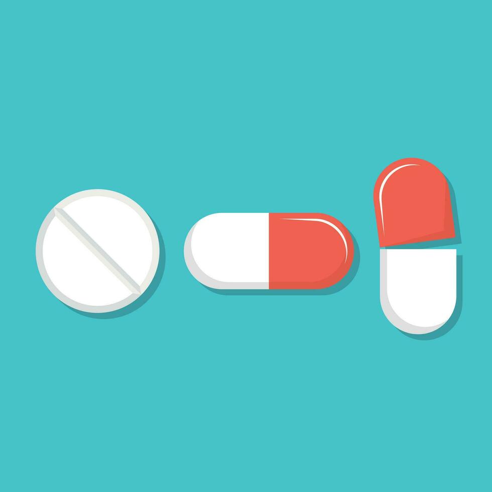 Pills capsules icon in flat style. Medical tablet vector illustration on isolated background. Healthcare drug sign business concept.