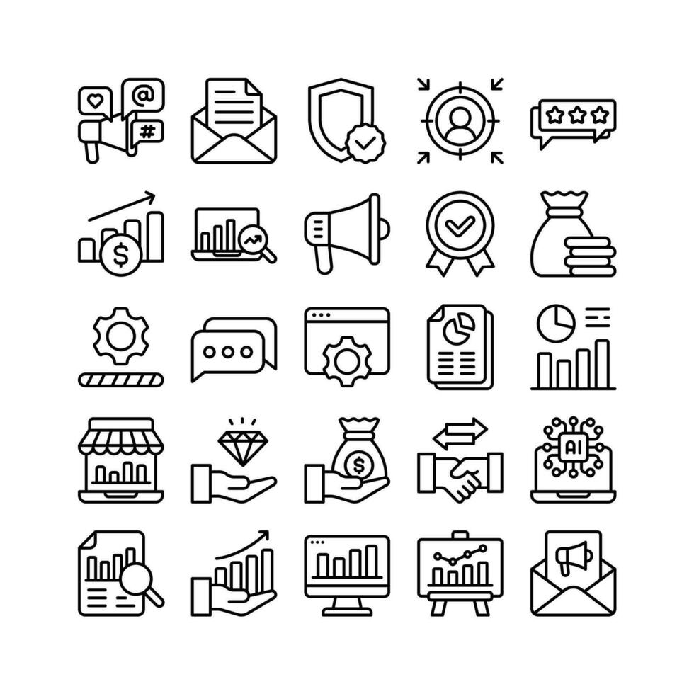 business and technology icon set in line outline style vector