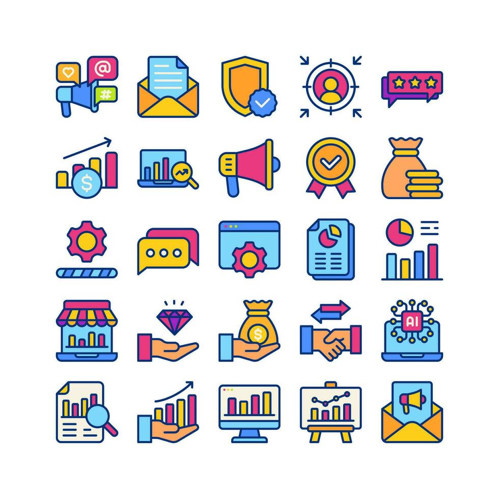 business and technology icon set in flat style vector