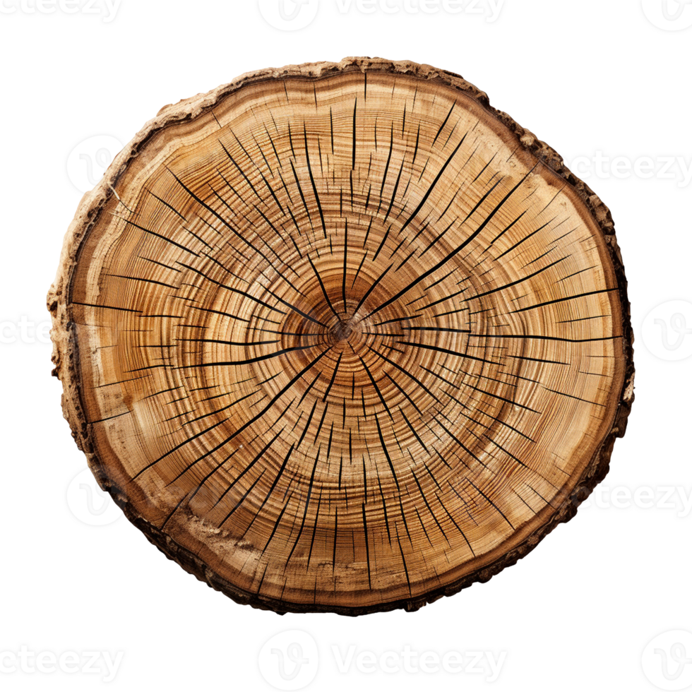 Tree trunk cross section isolated on transparent background, created with generative AI png