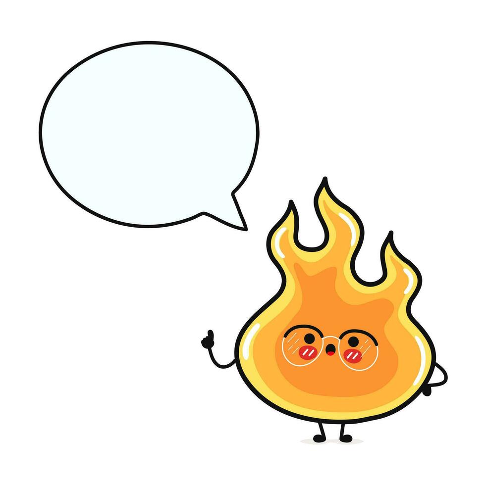 Fire with speech bubble. Vector hand drawn cartoon kawaii character illustration icon. Isolated on white background. Fire character concept