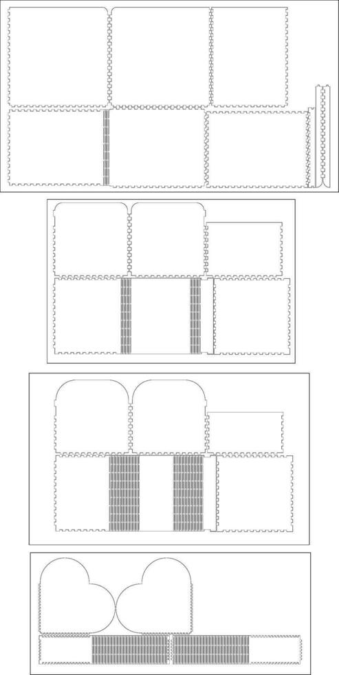 cnc. láser corte angular cajas colección material grosor 3 mm No pegamento vector ilustración.