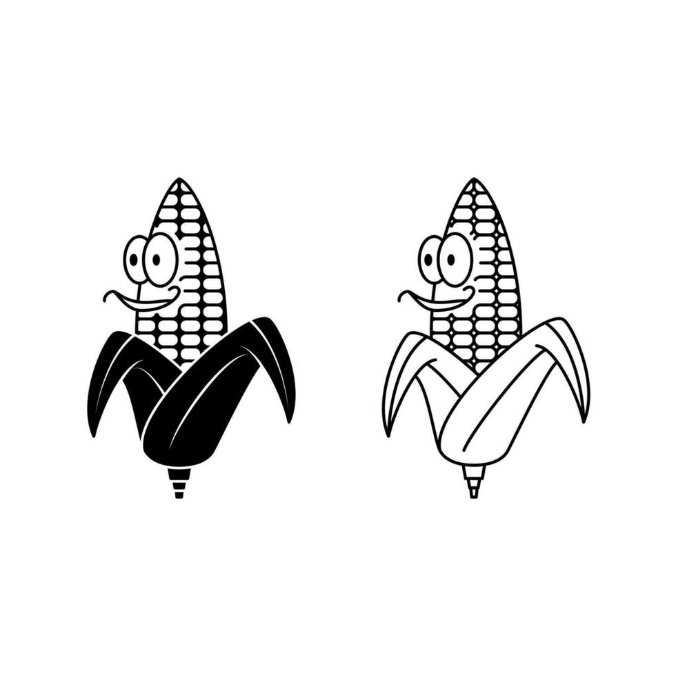 illustration of corn character. line art, silhouette, simple and sketch concept. used for mascot, logo, symbol, sign, print, drawing book, or coloring vector