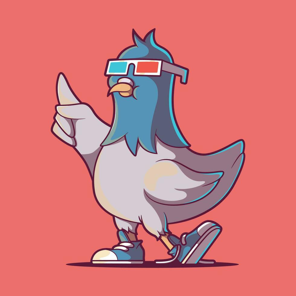 Pidgeon character wearing 3D Glasses vector illustration. Funny, animal, tech design concept.