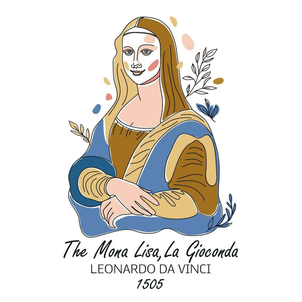 interpretación de mona lisa, famoso pintura por Leonardo da vinci vector ilustración icono.