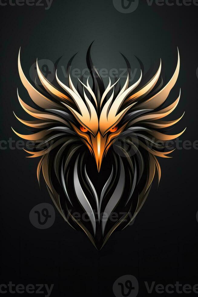 Black Phoenix head logo isolated on background with modern and creative design representing Greek Mythology bird photo