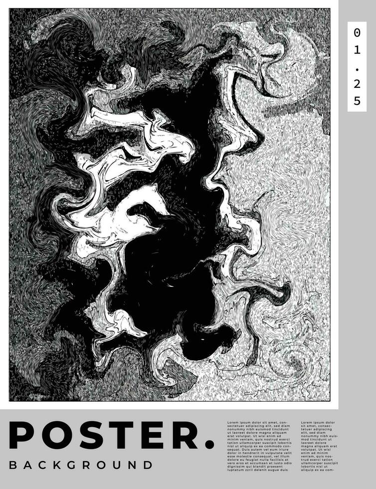 Abstract grunge background template. Fluid black and white contemporary art. Rough liquid backdrop design. Contemporary art for poster, banner, magazine, brochure, or flyer. vector