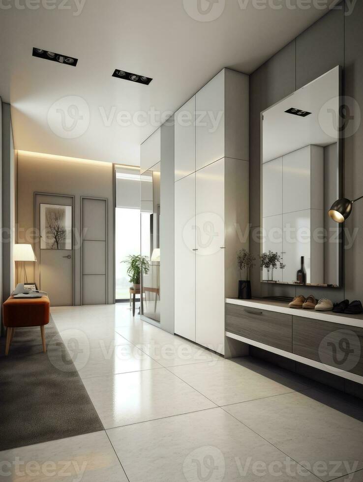 Entrance with all wall shoe cabinet, AI Generated photo