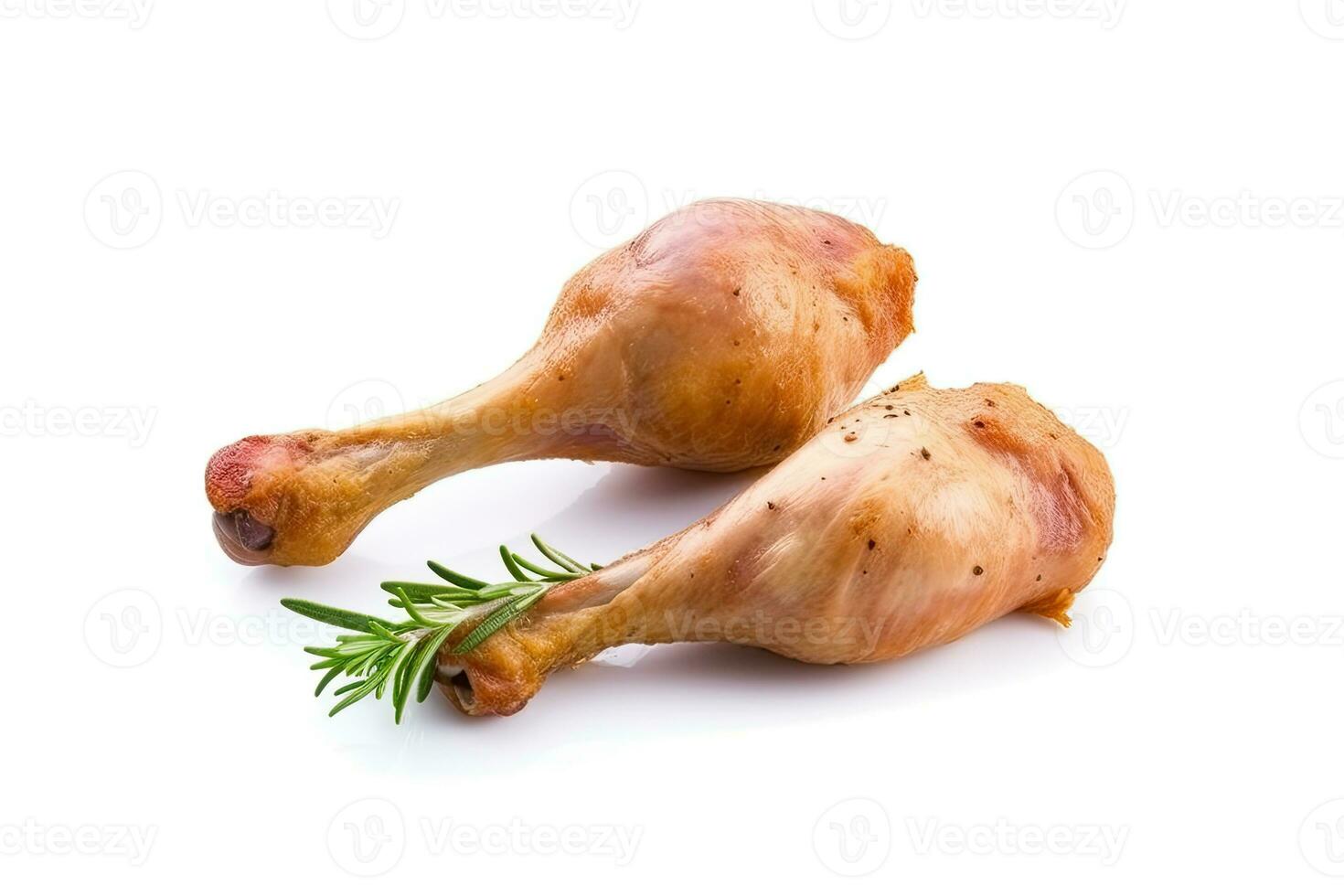 Chicken Drumstick meat and herbs isolated on white, Generative AI photo