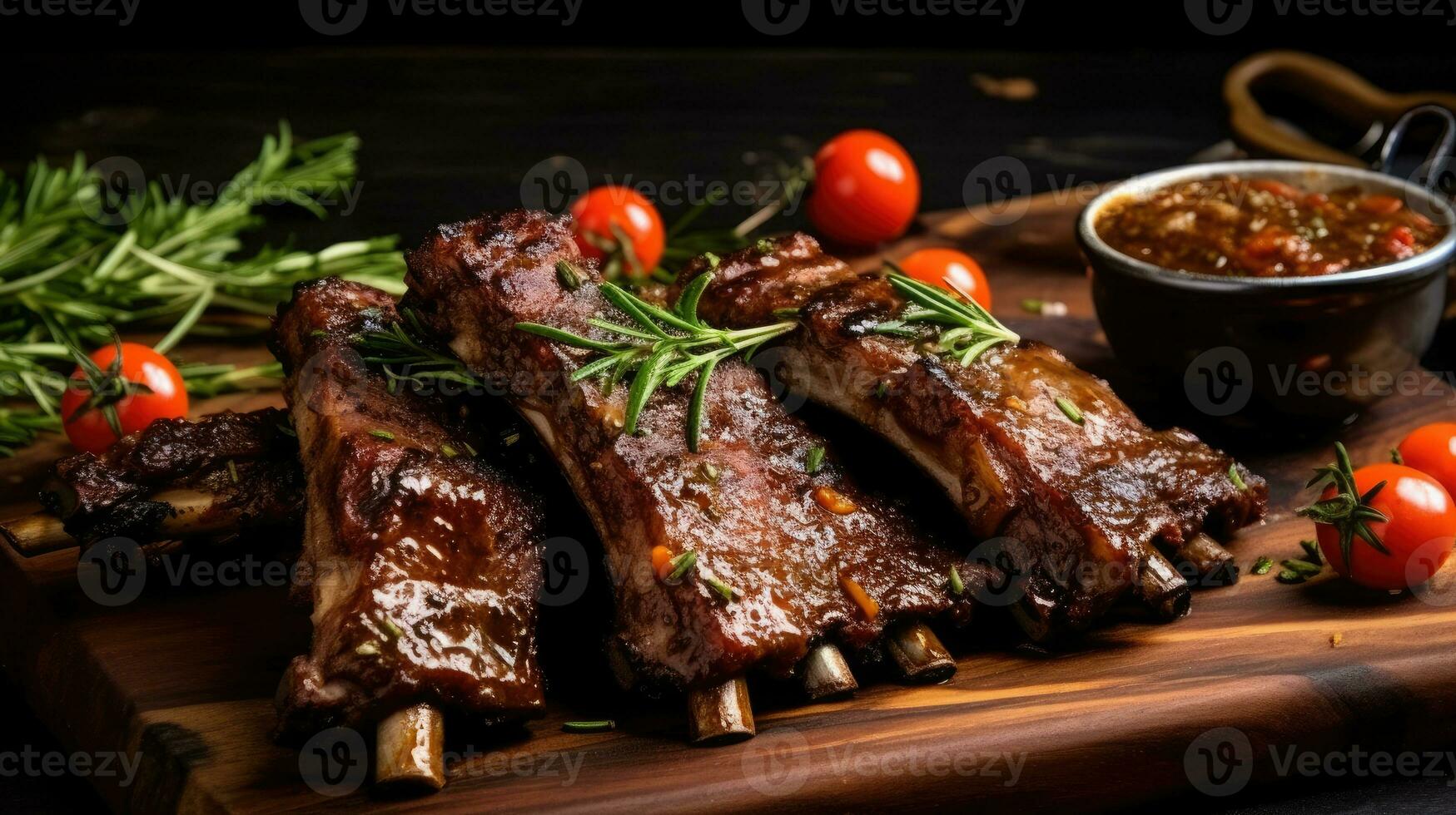 Succulent and tender Lamb ribs marinated in a savory blend of spices, AI Generated photo