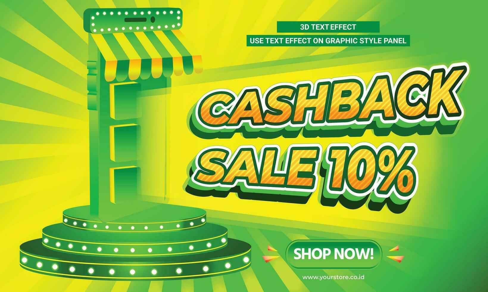 3D TEXT EFFECT VECTOR CASHBACK SPECIAL OFFER BIG SALE TEN PERCENT PROMO DISCOUNT FLYER AND BANNER SOCIAL MEDIA