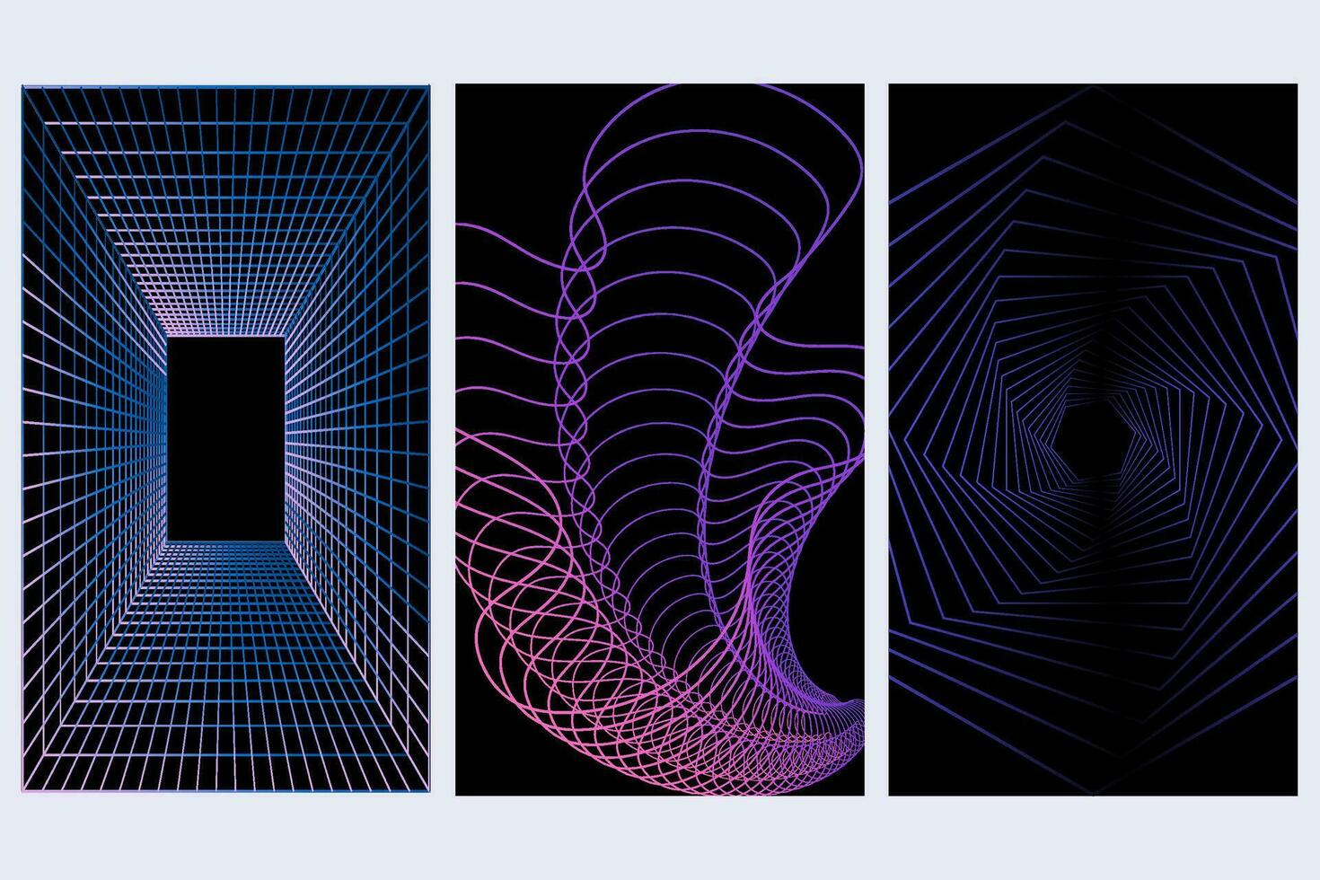 Set gradient backgrounds template, poster futurism vector