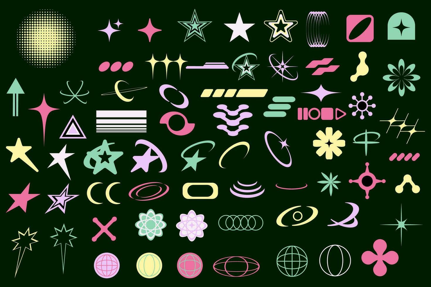 Set of abstract y2k geometric elements and shapes.  Retro line design elements. vector