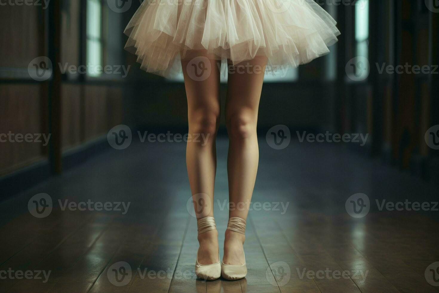 Legs of ballerina in dance hall. Generate Ai photo