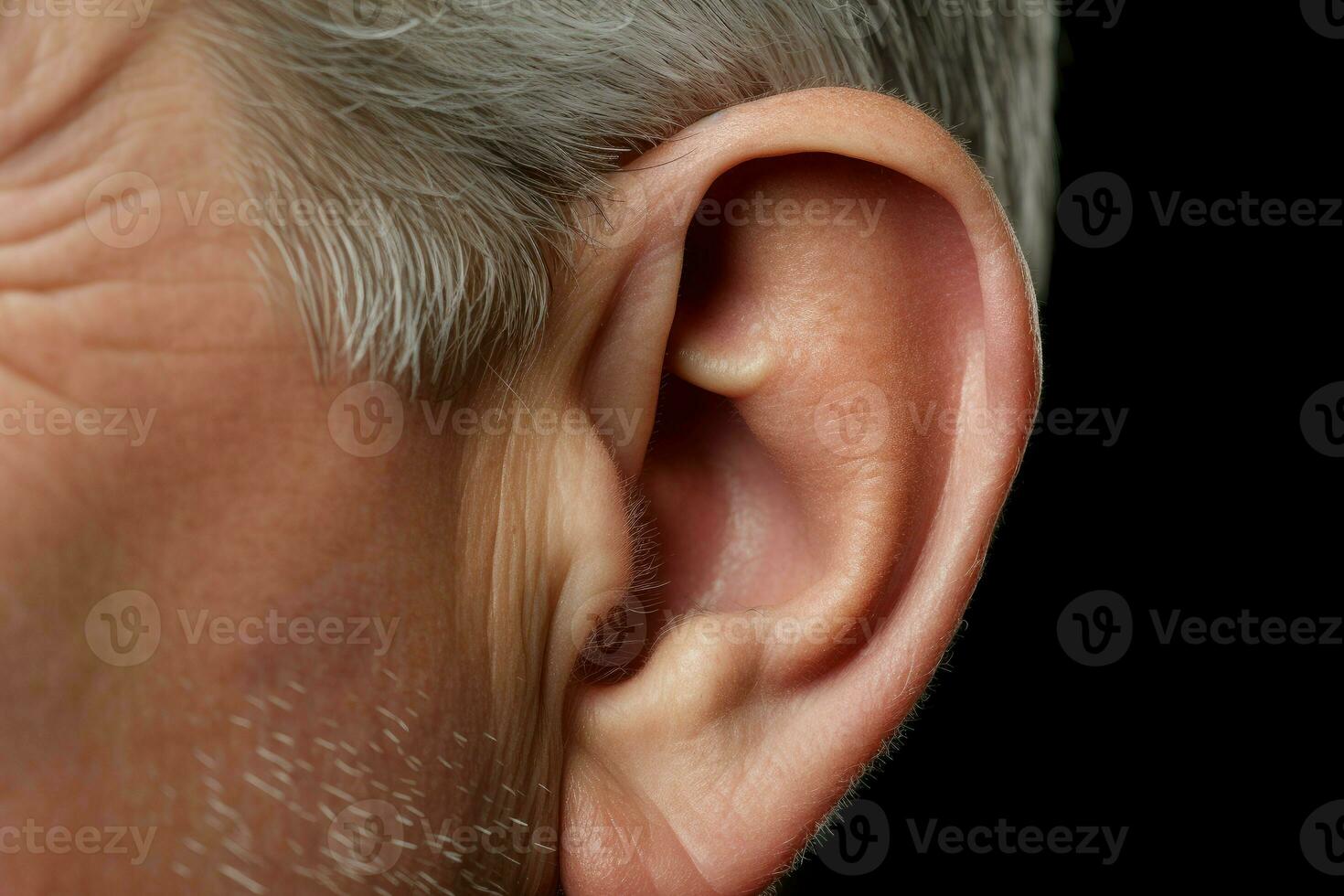 Man hearing problem closeup. Generate Ai photo