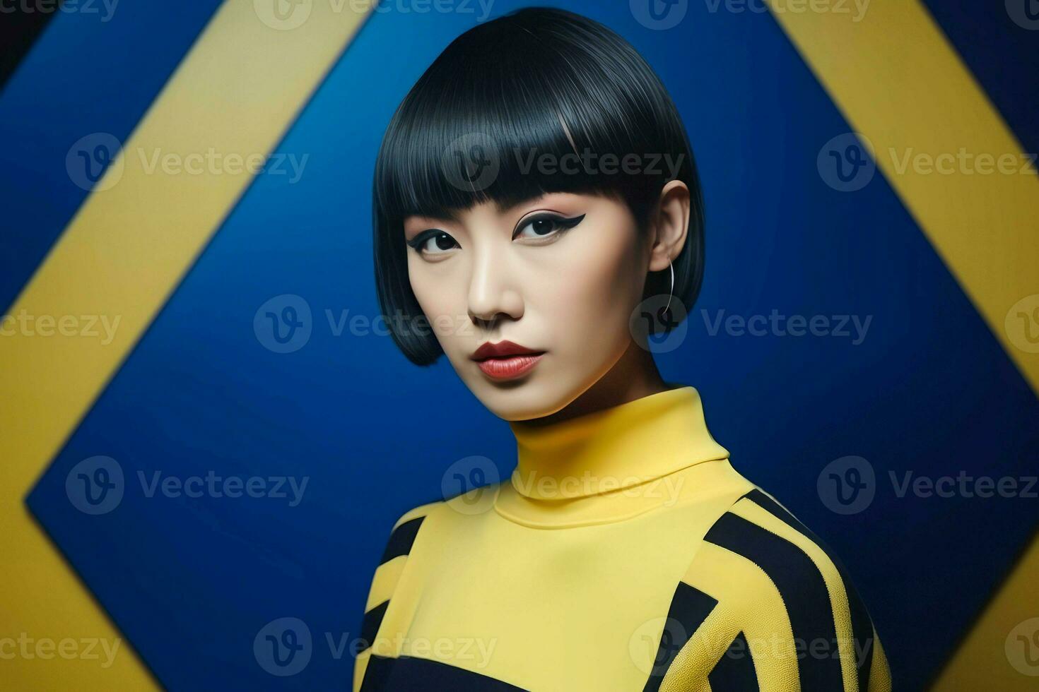 Asian woman geometric portrait. Generate Ai photo