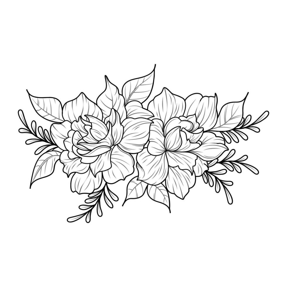 Vector peony flower isolated on white background. Element for design. Hand-drawn contour lines and strokes.