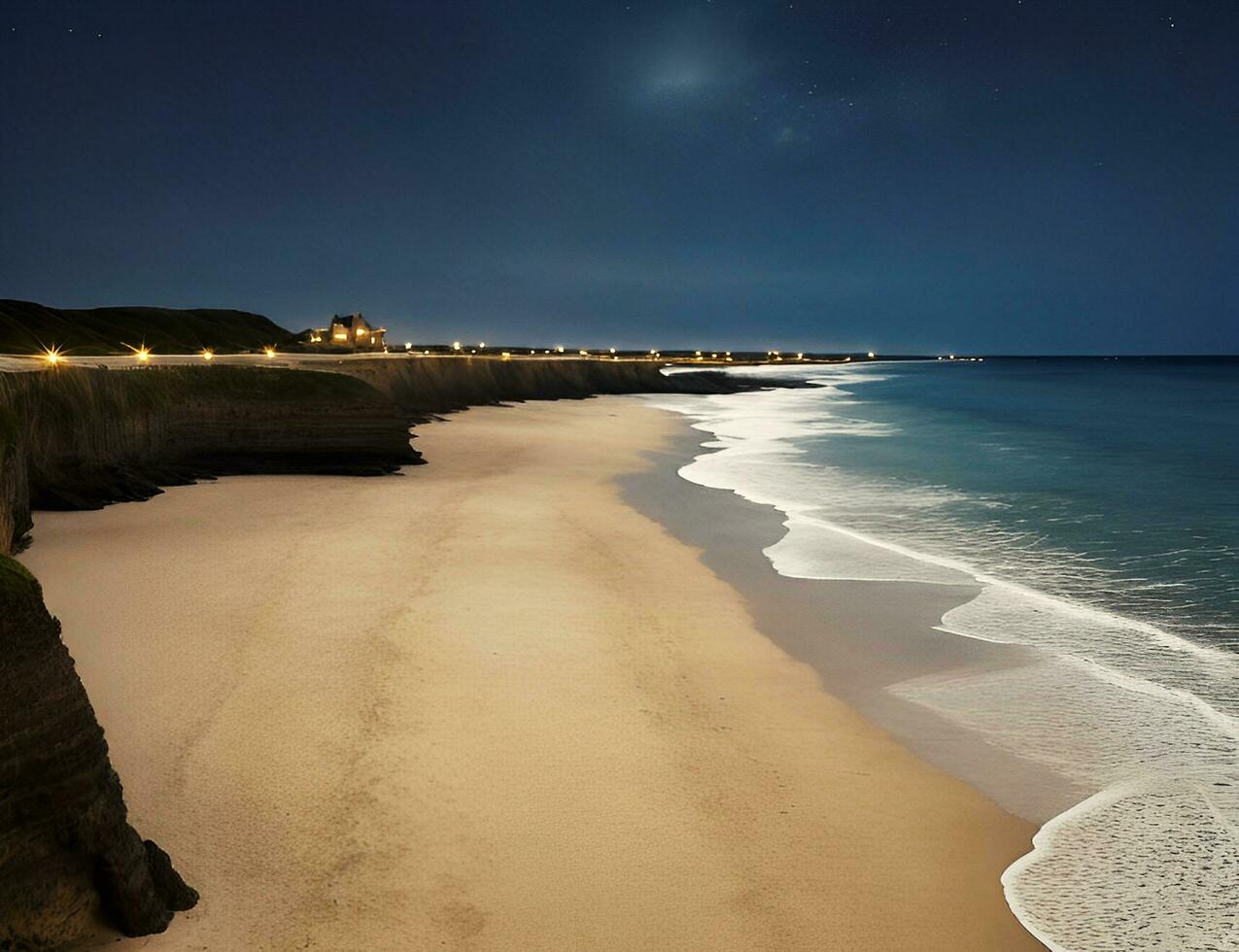 luz de la luna en un hermosa solitario playa paisaje. foto