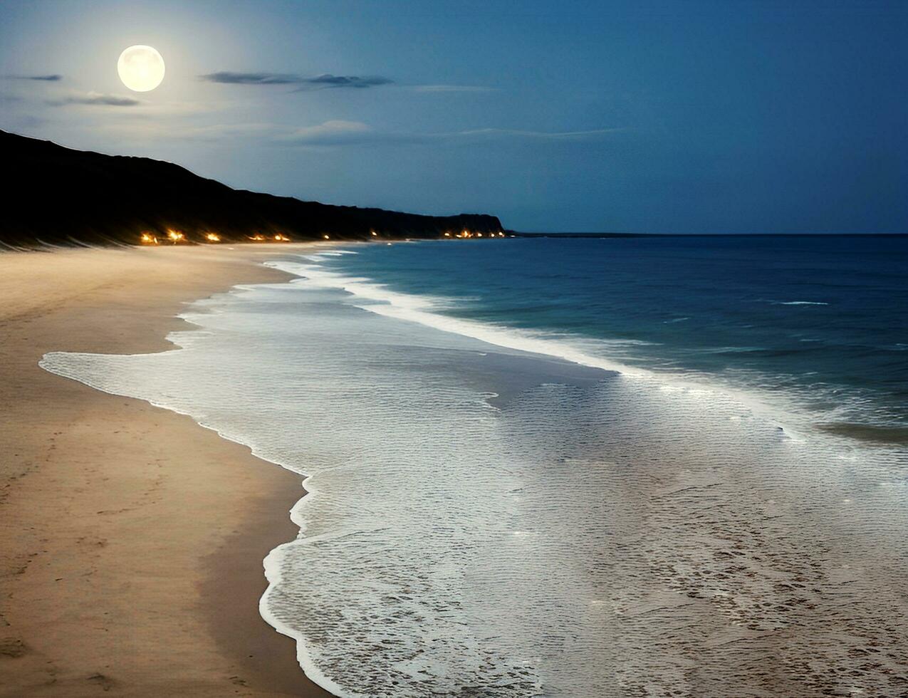 Moonlight on a beautiful lonely beach landscape. photo