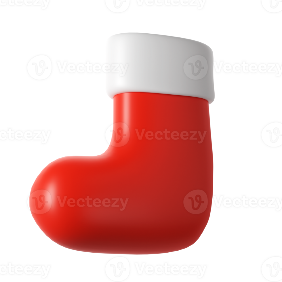3d Cute Christmas red Sock icon. Clip Art Santa Claus. Friendly funny style transparent png gesture illustration