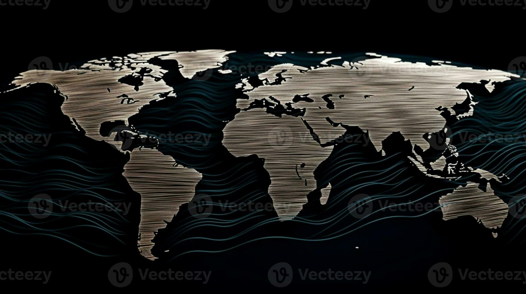 World map with lines rippling out showing continents AI Generated photo