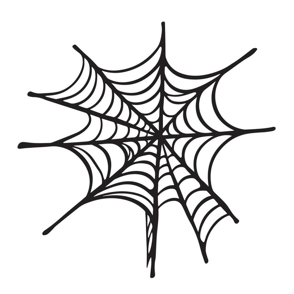 araña web negro contorno vector ilustración aislado en cuadrado blanco antecedentes. sencillo plano dibujos animados Arte estilizado dibujo.