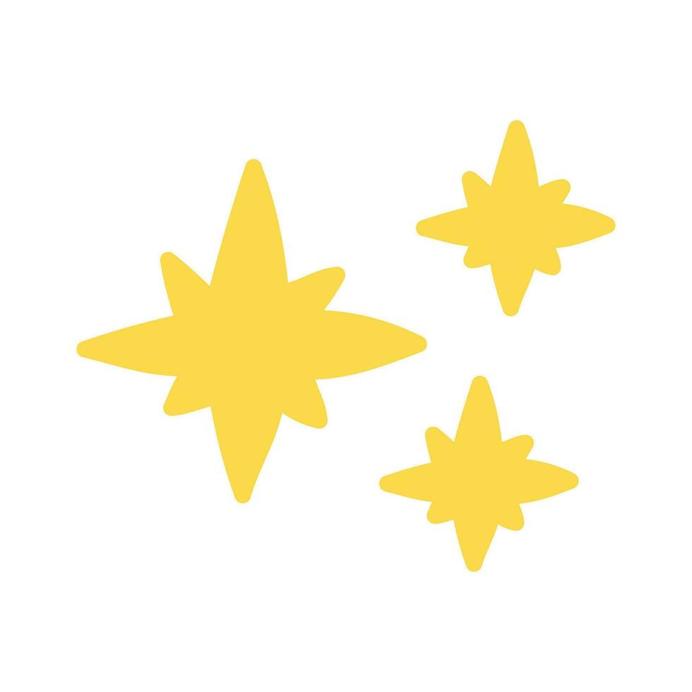 Cute yellow doodle stars isolated on white background. Hand drawn eight pointed stars, kawaii illustration. vector