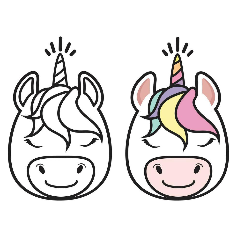 linda unicornio cabeza para niños colorante libro vector