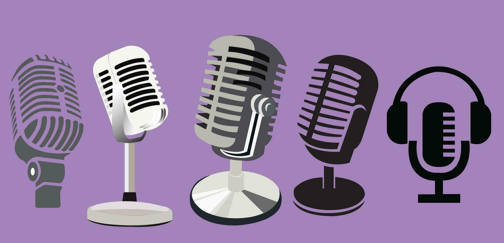 Microphone icon set. Different microphone collection. Vector Illustration.
