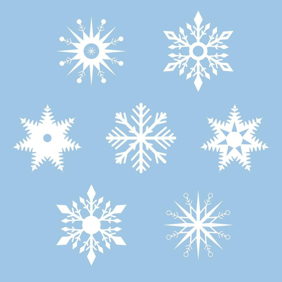conjunto de blanco copos de nieve en un azul antecedentes vector