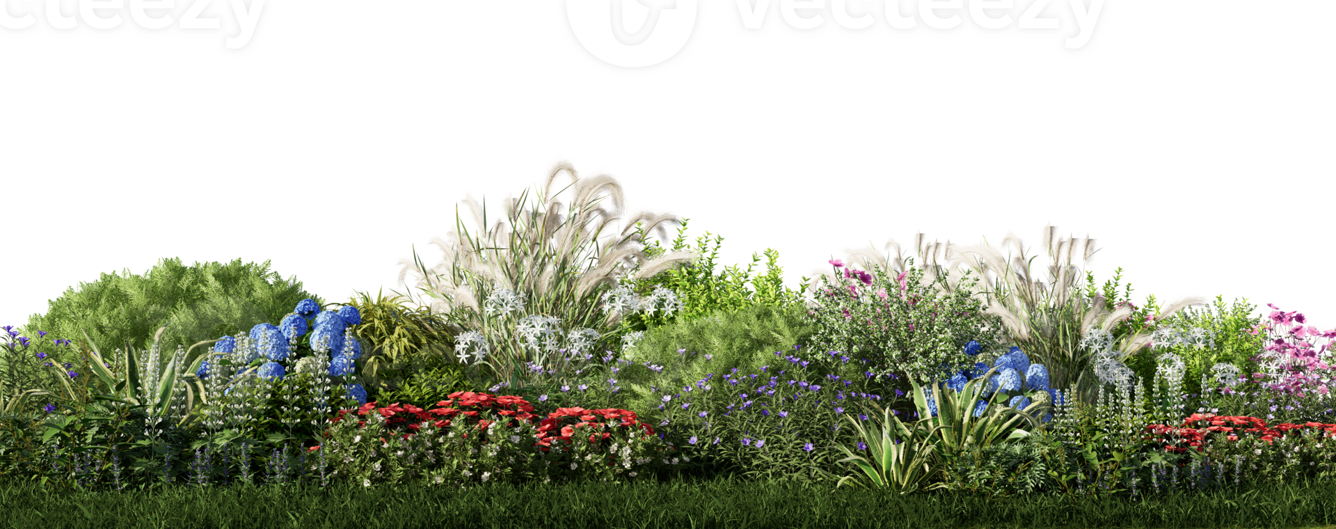 3d rendering illustration nature meadow bush on lawn grass field beautiful plant on white background landscape png