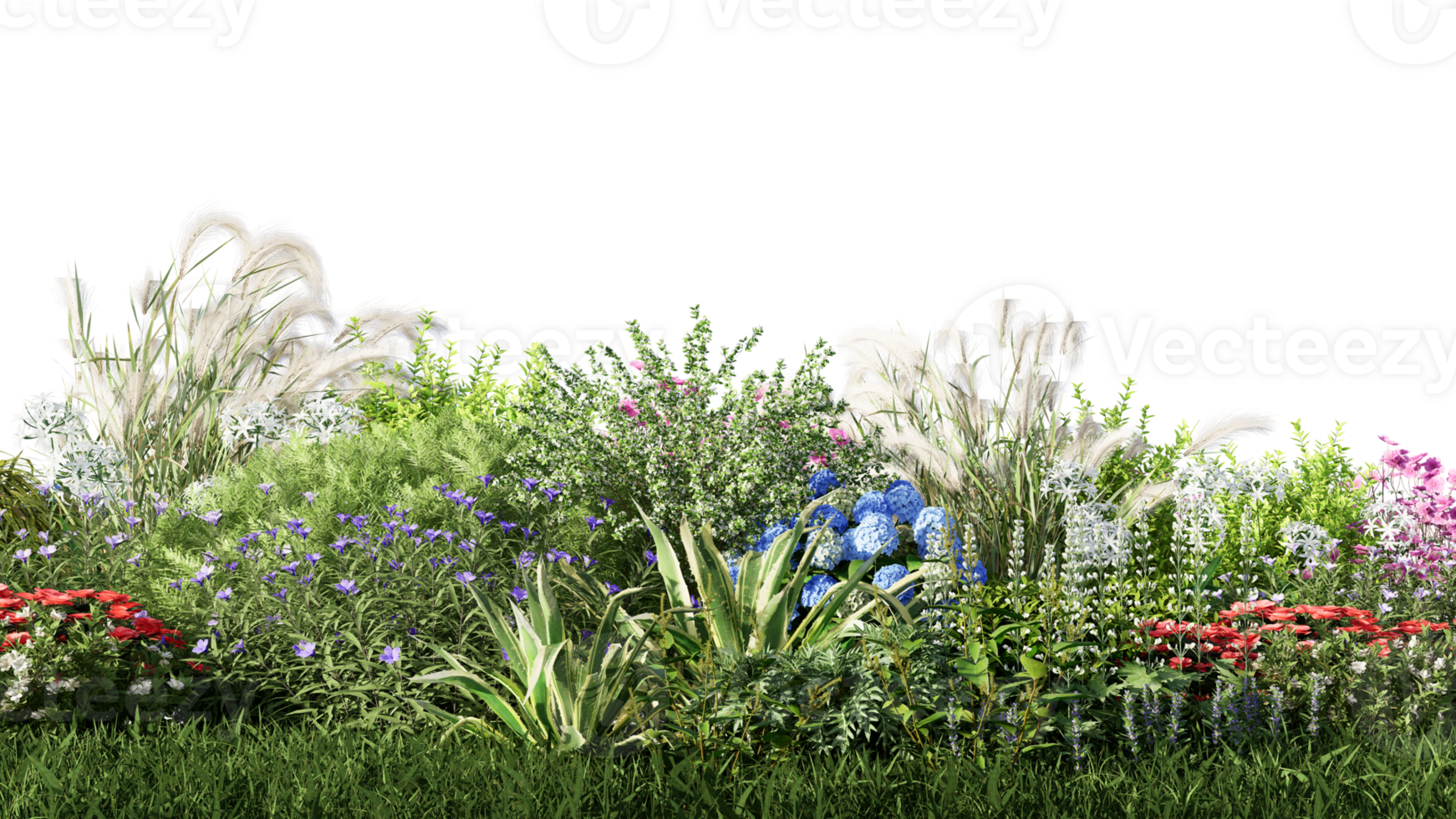 3d rendering illustration nature meadow bush on lawn grass field beautiful plant on white background landscape png