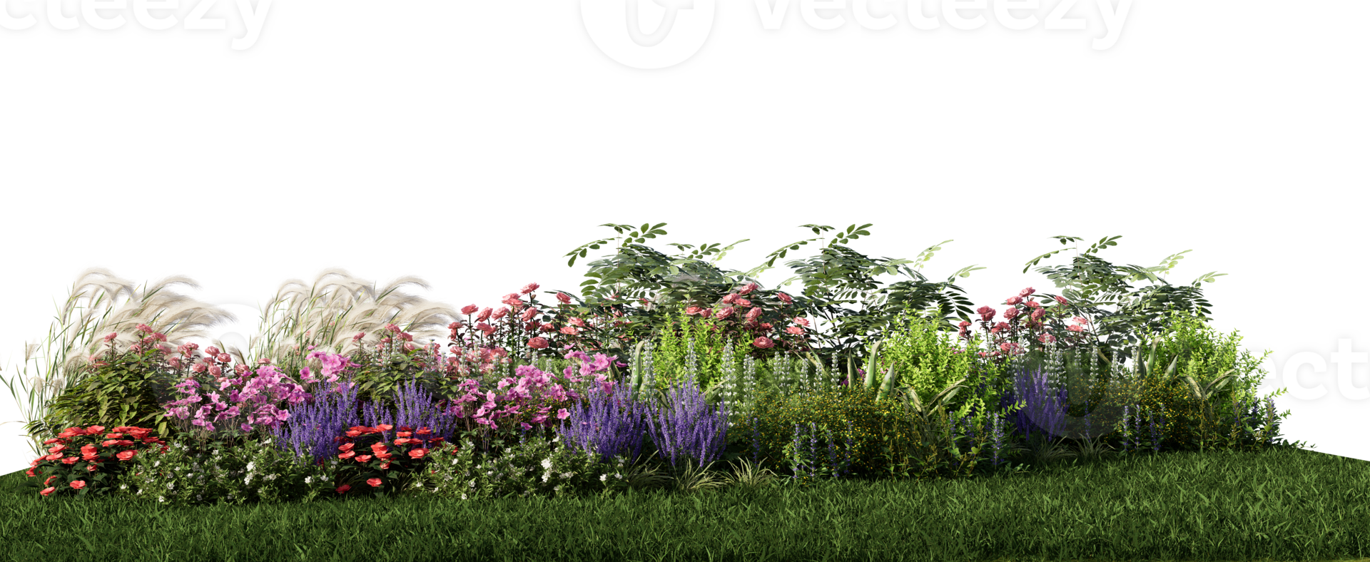 3d rendering illustration nature meadow bush on lawn grass field beautiful plant on white background landscape png