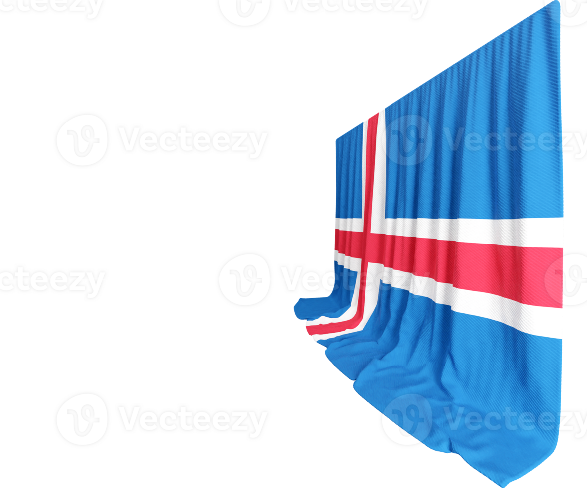 islandês bandeira cortina dentro 3d Renderização abraçando islândia beleza png