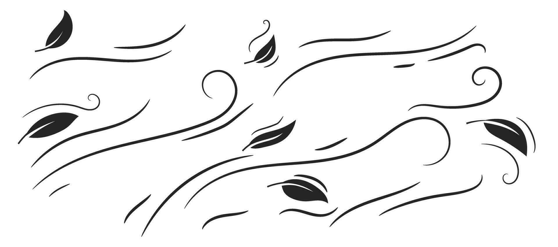 leaf blown by the wind doodle hand drawing vector