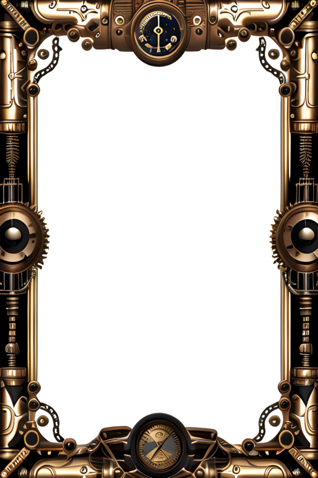 Steam punk Border Frame PNG Transparent Background Ai Generative