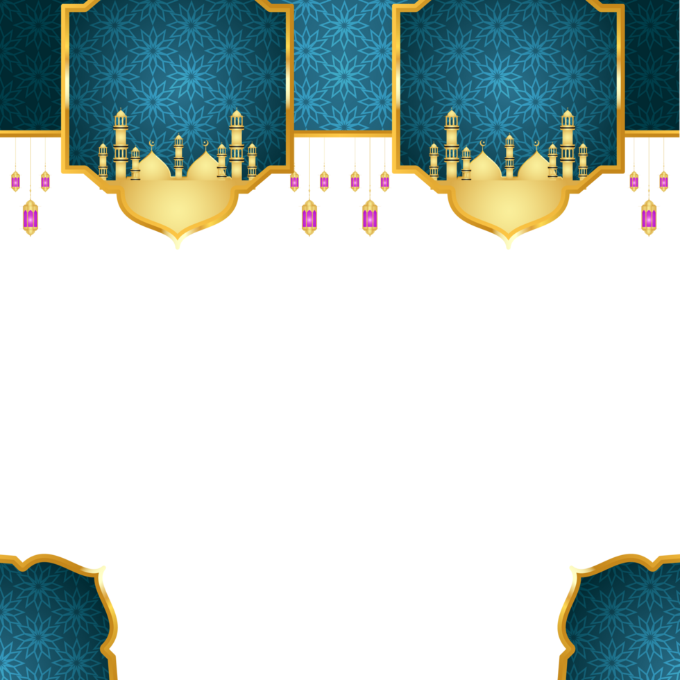 Golden islamic frame with lantern ramadan kareem arabic border flyer poster png