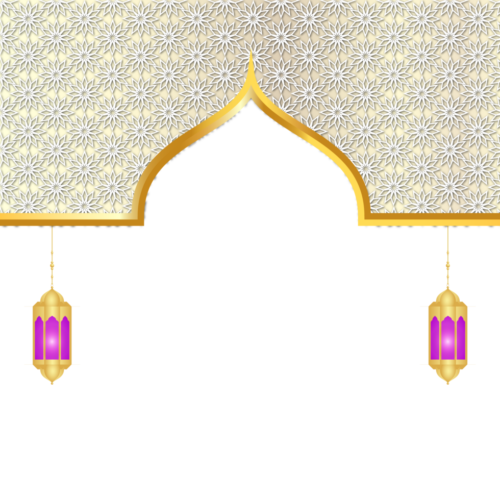 Golden islamic frame with lantern ramadan kareem arabic border flyer poster png