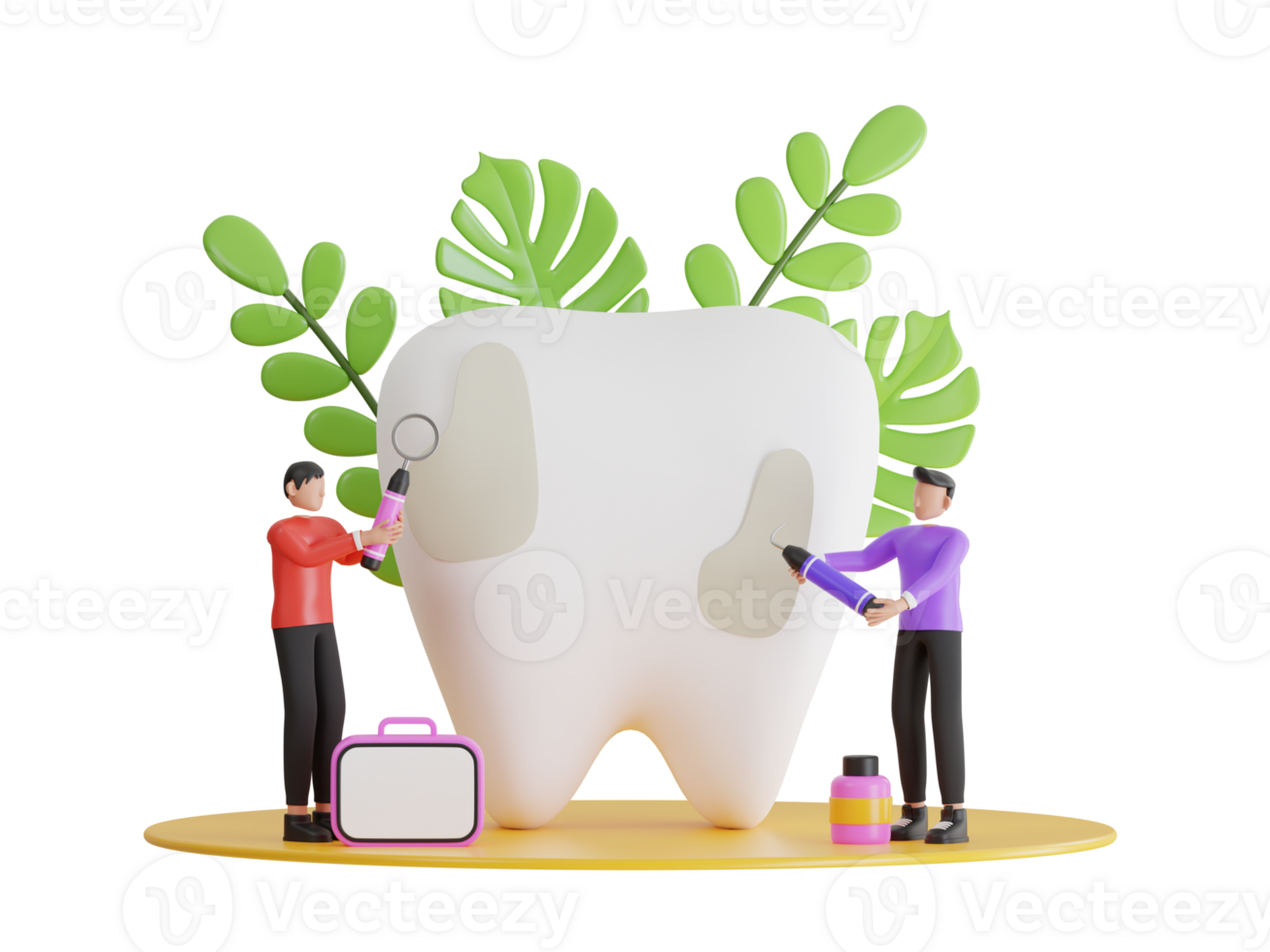 tandheelkundig leerling aan het studeren over hoe naar vullen een tand. medisch leerling aan het leren tandheelkunde in klas. 3d illustratie png