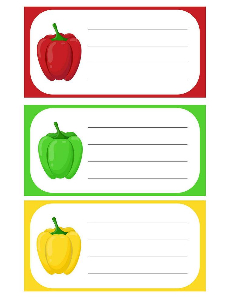 Note of cute vegetable lpeppers abel  illustration. Memo, paper. Vector drawing. writing paper